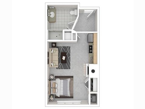 Floor plan for studio, 1 bath, 472 sqft